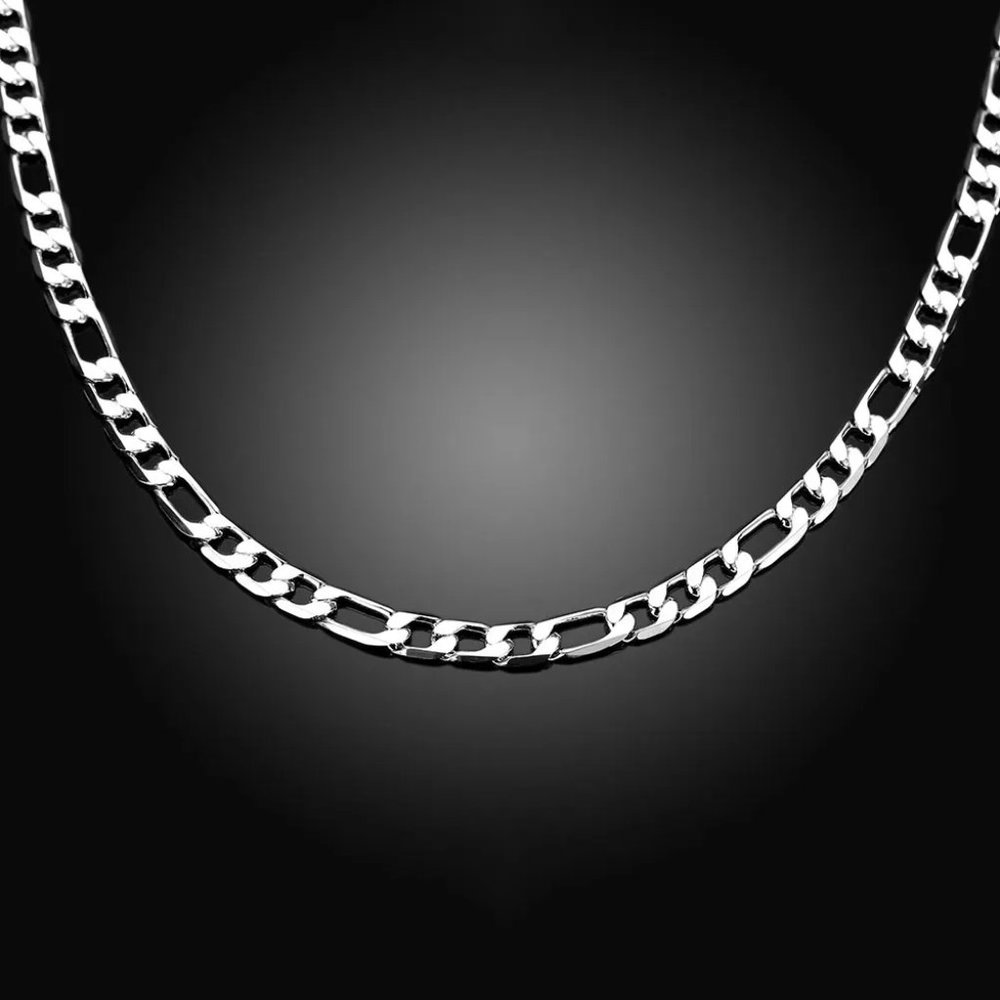 Awesome Figaro Link 20 Inch Chain Long 6mm Wide Stamped Solid Sterling Silver - Picture 2 of 6